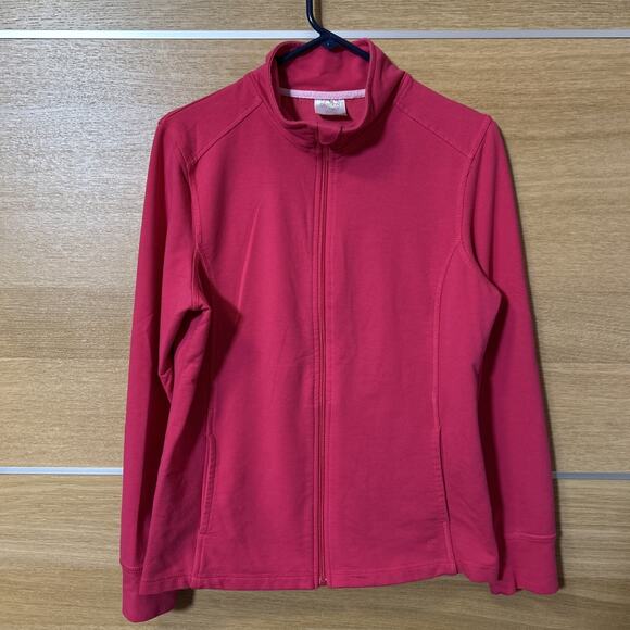 DANSKIN NOW Women’s Sz Large Athletic Jacket Full Zip Pink Pockets Cotton Blend - Picture 1 of 4